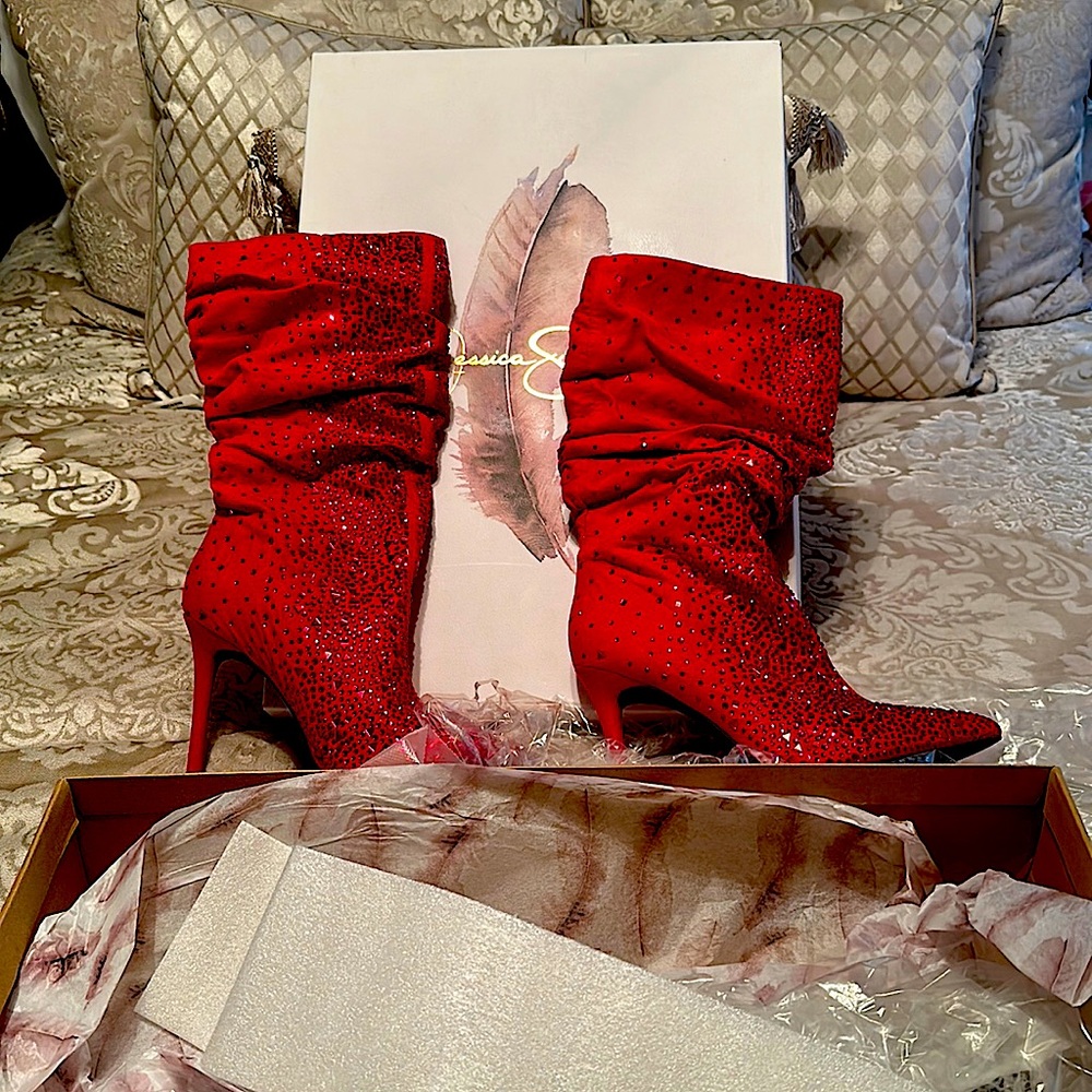 Brand New Jessica Simpson Red Muse Deluxe Microsuede Boot size 8 1/2 M